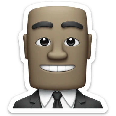 Create a moai with its characteristic face that can be seen all the way to the chest, that is smiling and has a suit and tie with its arms crossed sticker