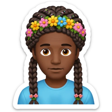 big braided man face wiith big visible braids and headband and flowers on head sticker