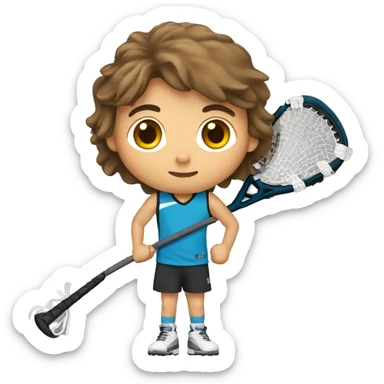 BOY HOLDING LACROSSE STICK WITH LONG BROWN HAIR SHAVED ON SIDE sticker