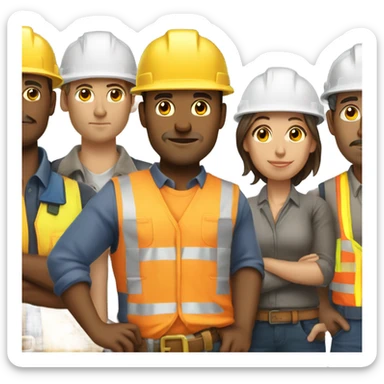 Construction workers, artists, and office workers are shoulder-to-shoulder only the upper body is visible sticker