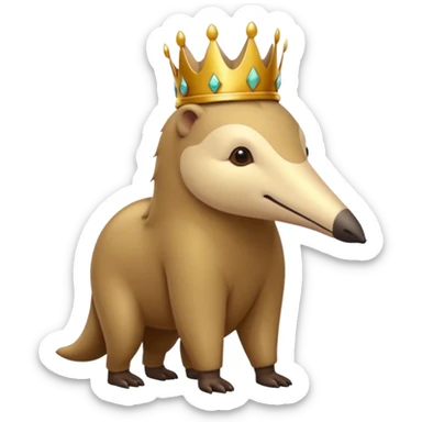 Anteater walking around and wearing a crown sticker