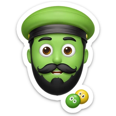 green m&m's with a black beard sticker