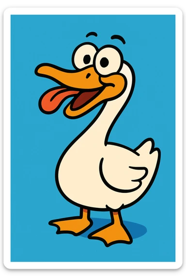 a silly goose, making a funny face, simple and cute, cartoon style sticker