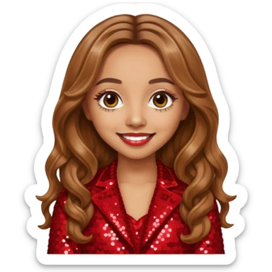 Jade Thirlwall from Little Mix with long light brown hair, red sequin outfit sticker