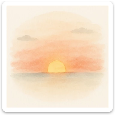 aesthetic morning sunrise, vibrant warm colors, sun peeking over horizon, minimal clouds sticker