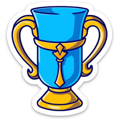 Harry Potter film accurate Triwizard Cup trophy, wide chalice with faceted design, two elaborate serpent handles on sides, glowing blue sticker