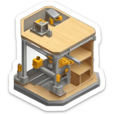 isometric hexagon transparent solid borders containing indoor creative factory woodshop metalshop people active working cnc machine tools simple clean industrial makerspace concrete #edc31b  sticker