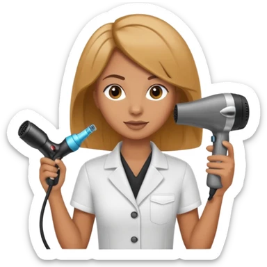 Parrucchiera con il phon in mano e la scrittura coiffeur assunta sticker