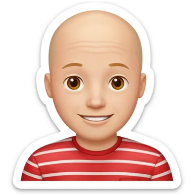 happy bald young man with red striped shirt sticker