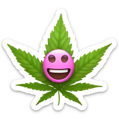 pink marijuana leaf with happy face and eyelashes  sticker