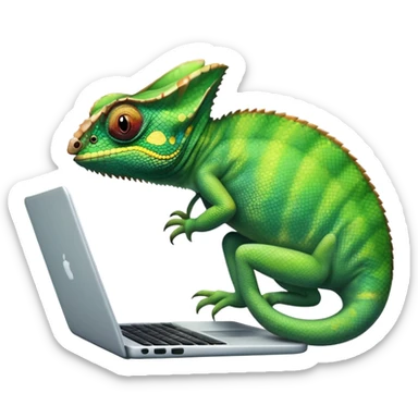 chameleon typing on laptop sticker