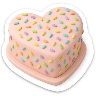 heart-shaped fondant cake with rainbow confetti sticker
