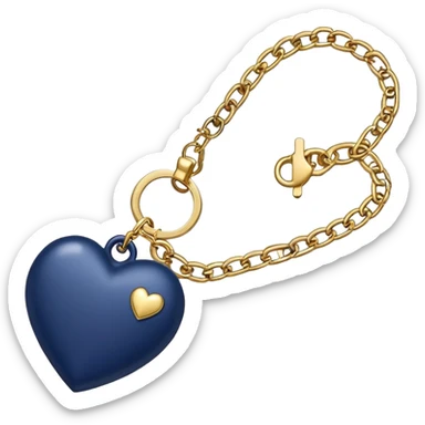 Navy blue heart with gold chains charm keychain sticker