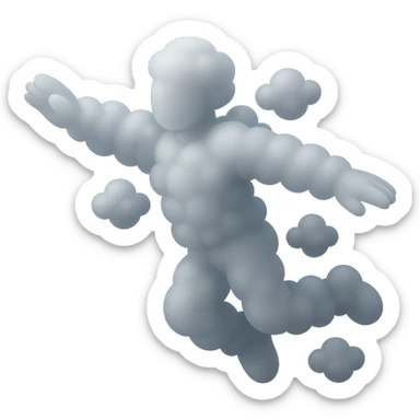 a person flying in the air, entirely made of small fluffy white clouds, matte glass style, no background, no shadows, no extra details sticker