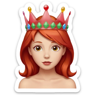 red hair woman wearing an edible candy gummy crown sticker