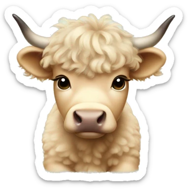 Beige fluffy baby scottish cow with a small bow on head sticker