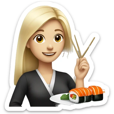 Blonde girl with long hair eating sushi sticker
