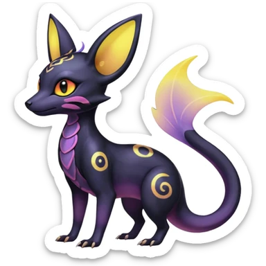 Rare epic aesthetic iridescent spooky gloomy colorful Salandit-Umbreon-Espeon-Genet-species-Fakemon-hybrid-creature, with markings, full body sticker