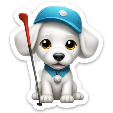 White bolognese puppy swinging a golf club and wearing golf attire sticker
