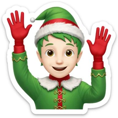 DUENDE NAVIDEÑO SONRIENDO CON DIENTES Y MANOS ARRIBA ANIMANDO sticker