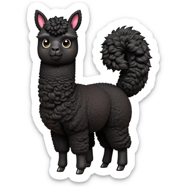 cinematic-[black alpaca]-realistic-full-body-standing-emoji,-tail-flicking-lazily,-head-tilted-dramatically,-curly-[black]-coat,-simplified-yet-realistic-focused-features,-highly-detailed,-glowing-with-an-almost-sarcastic-glow sticker