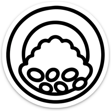 a plate with white rice and black beans, minimal, icon-like sticker
