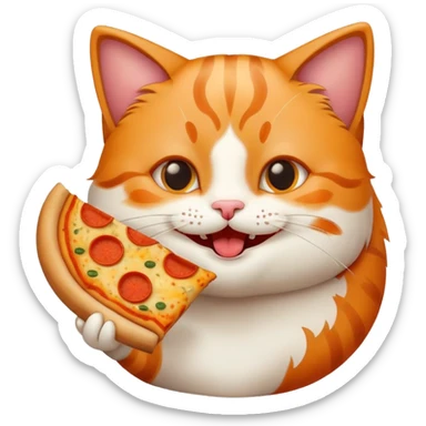 happy cat eating pizza sticker