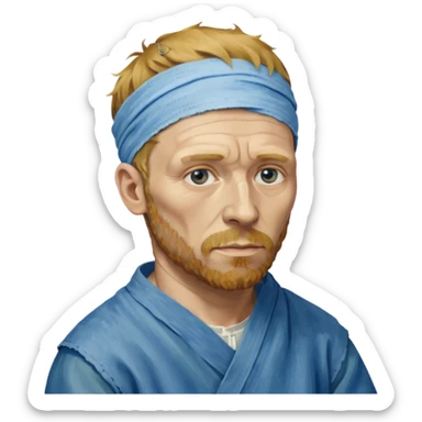 van gogh paints on a canvas. right ear is bandaged. sticker