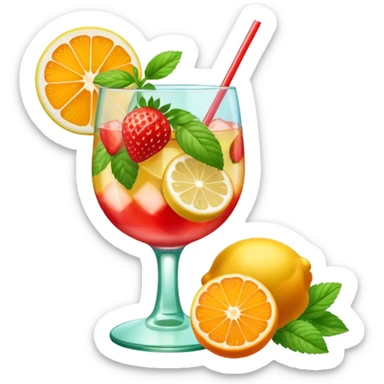 summer cocktail with lemon, strawberry, orange sticker