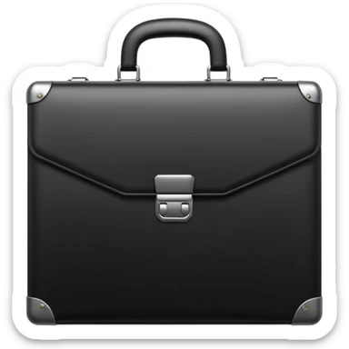 luxury briefcase emoji, matte black metal texture, clean sharp geometry, subtle reflections, minimalist futuristic 3D style, isolated on white sticker