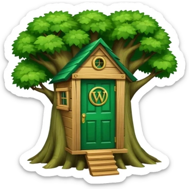 letter W on the side wall of a treehouse with an emerald green door, in a tree sticker