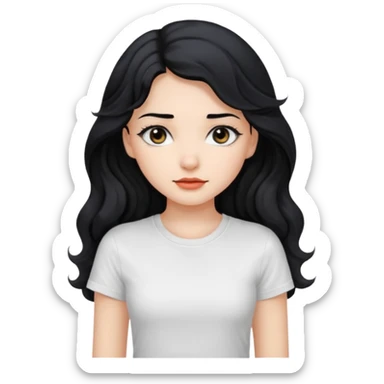Beautiful girl,Black hair,wavy hair long hair,Black eyes, white T-shirt sticker