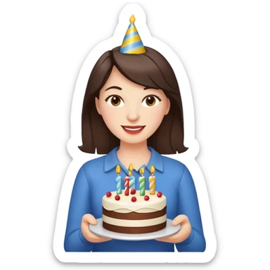 Brunette winking and holding birthday cake sticker
