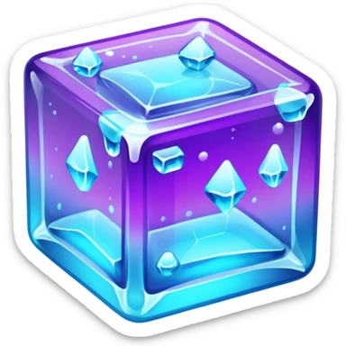 glowing ice cube, neon cyan highlights, purple neon accents. sticker