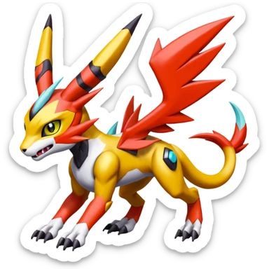 Meloetta-Wargreymon-Renamon-Guilmon-Pokémon-Digimon-Fakémon-fusion-hybrid-creature sticker