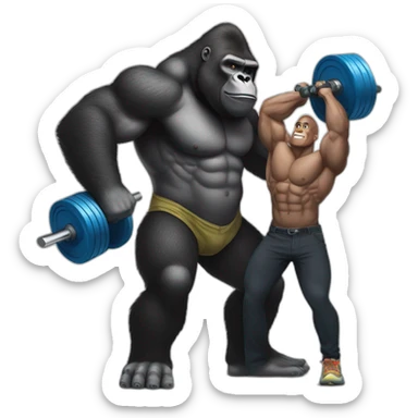 Gorilla lifting weights with Dwayne the rock Johnson sticker