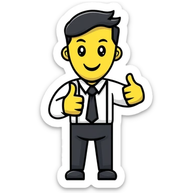 cheerful office worker with thumbs up, big smile sticker