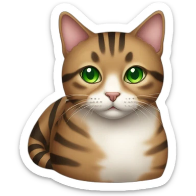 Fat brown striped cat with green eyes sticker