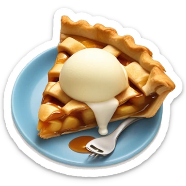 Piece of an apple pie with caramel sauce and vanilla ice cream on top sticker