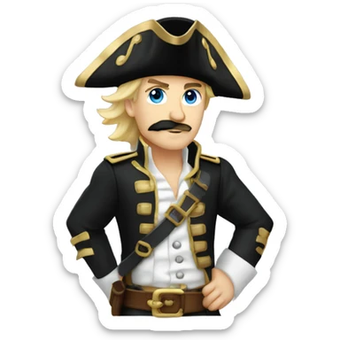 Male pirate black captain hat black sash black moustache blue eyes short blond hair  sticker