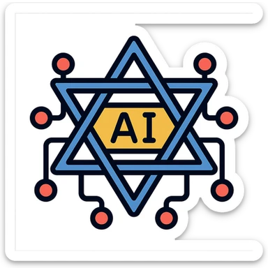 icon symbolizing Israeli AI-generated intelligence, with a circuit board design shaped like a Star of David, clean lines, modern tech style sticker