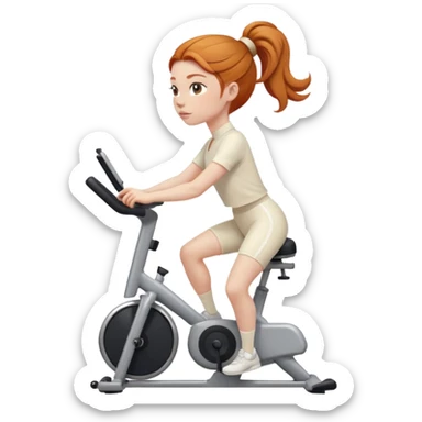 Ginger girl clean girl sleek bun middle part riding stationary bike cream outfit sticker