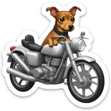 a caramel dog pinscher wearing basket uniform and driving a moto sticker