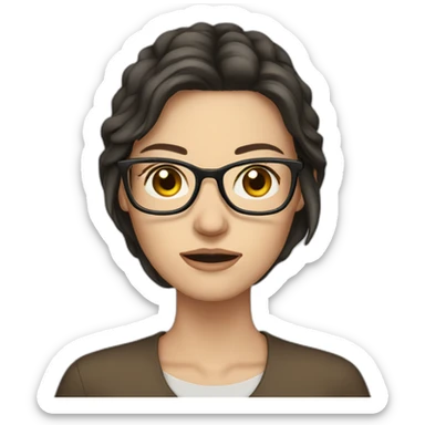 A white woman with glasses with long dark hair and brown eyes crying sticker