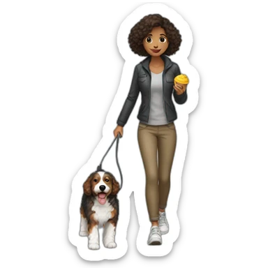 woman walking a mini bernedoodle sticker
