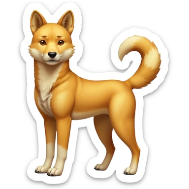 cinematic-dingo-realistic-full-body-standing-emoji,-lean-muscular-frame-poised-alertly,-golden-amber-fur-glowing-in-the-sun,-head-tilted-dramatically,-sharp-dark-eyes-filled-with-cunning,-simplified-yet-realistic-focused-features,-highly-detailed,-glowing-with-an-almost-sarcastic-glow sticker