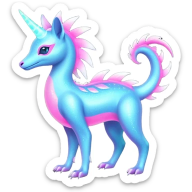 Shiny Exotic Futuristic Tropical Colorful Neon-colored Glittery Ethereal Sparkly Amaura-Aurorus-Fakémon-hybrid-creature (full body)  sticker