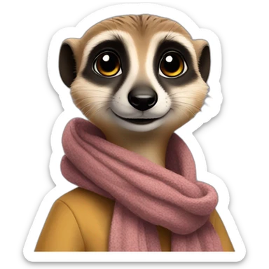 a meerkat with girly brown hairs, a scarf, and large fancy earrings sticker