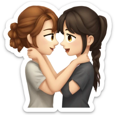 I need two cute anime brunette girls kissing. One with freckles. Super cute anime style. sticker