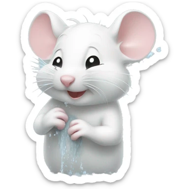 Cute white mouse scrubbing himself in a bubbly shower sticker